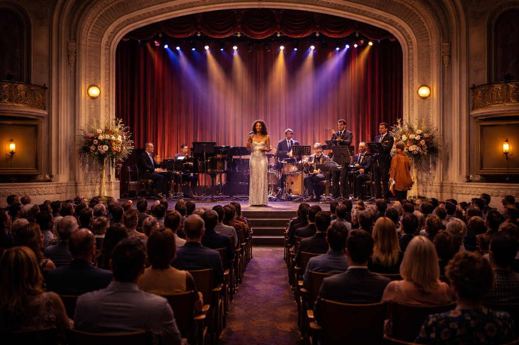 A whimsical AI-generated concert scene