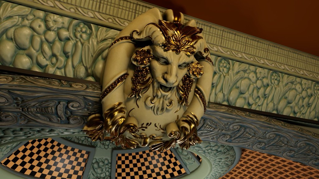 Imagined restoration of a gilded gargoyle ornament