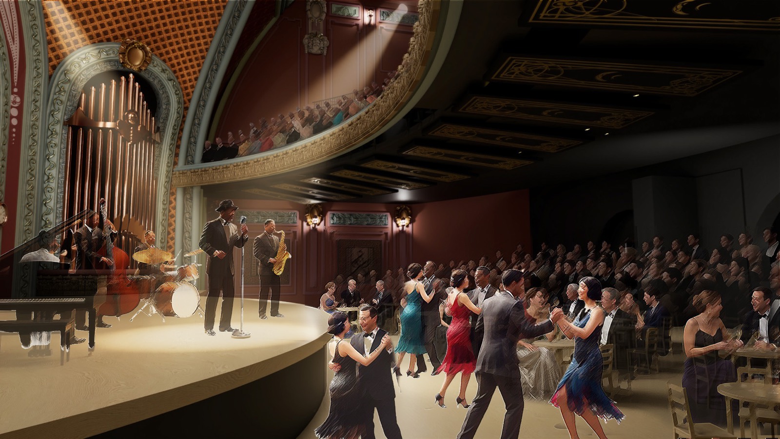 Reconstruction render of the lower-level ballroom concept