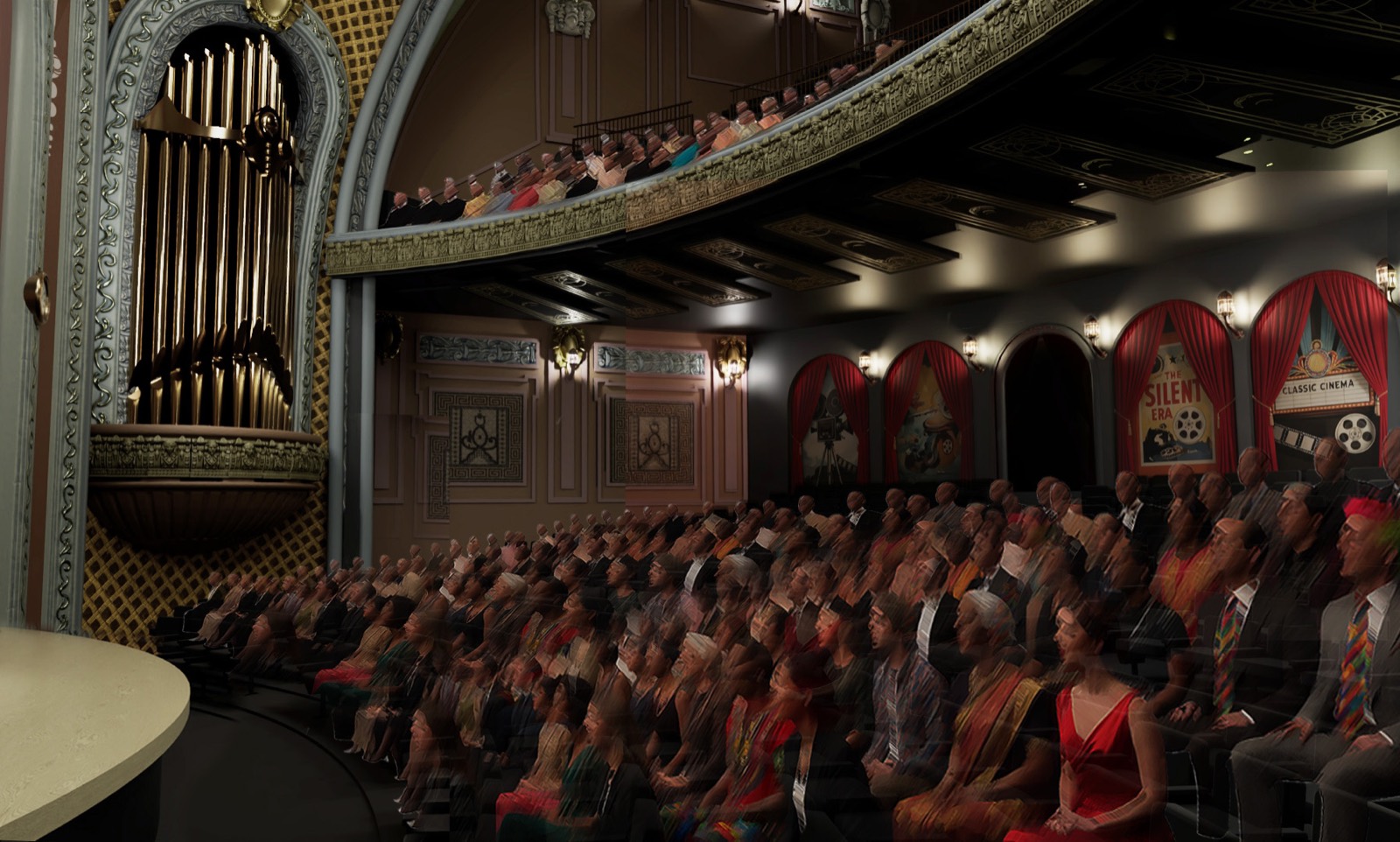 Reconstruction render of the restored 1920s cinema interior