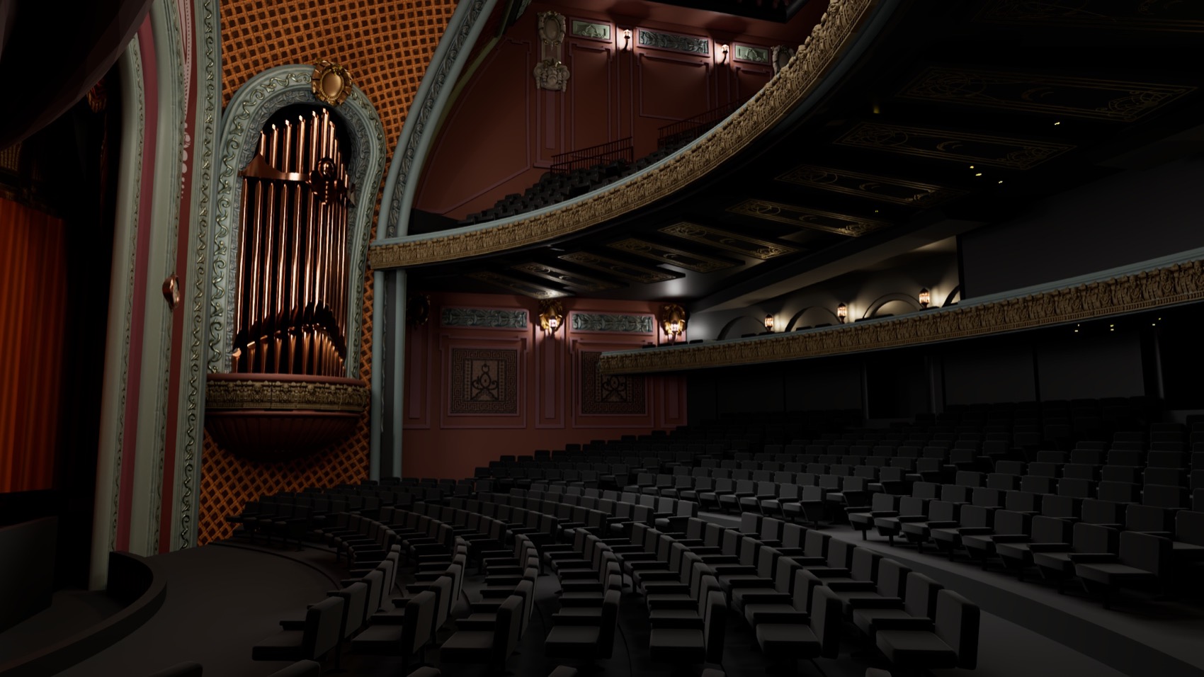 Reconstruction render of the restored Coliseum auditorium